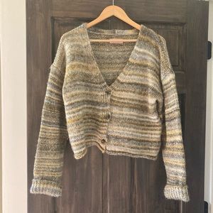 Urban Outfitters Cropped Green Striped Cardigan